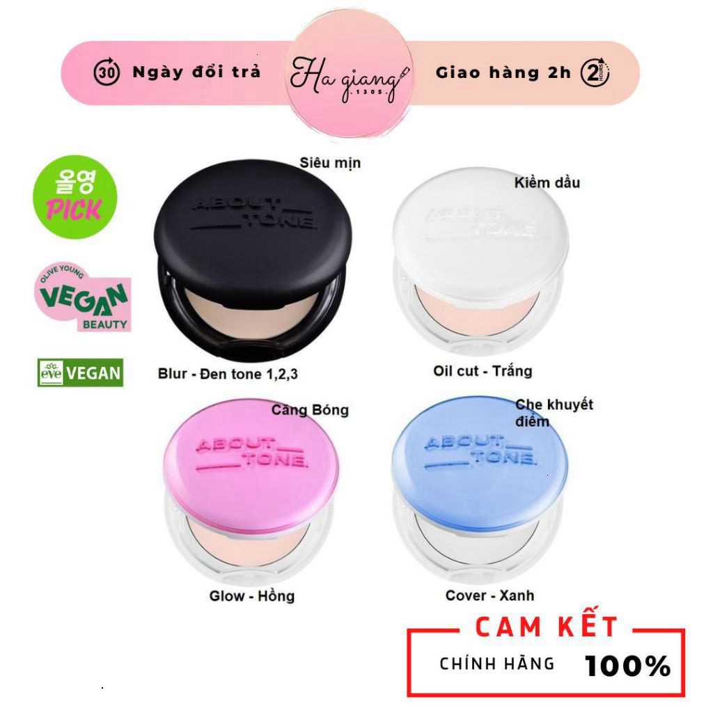 Phấn phủ nén About Tone / EGLIPS BLur Powder Pact 9g nâng tone, kiểm soát dầu nhờn, Phấn Phủ Kiềm Dầ