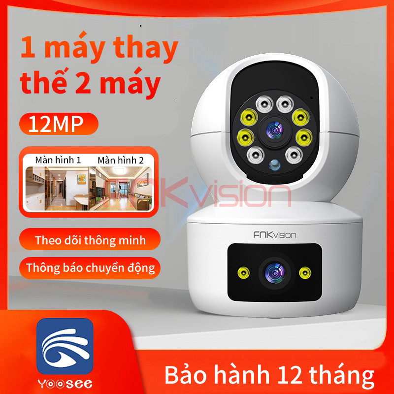 Camera 2 mắt FNKvision 12.0mp Yoosee, camera wifi 360 độ, xem đêm có màu, bảo hành 12 tháng
