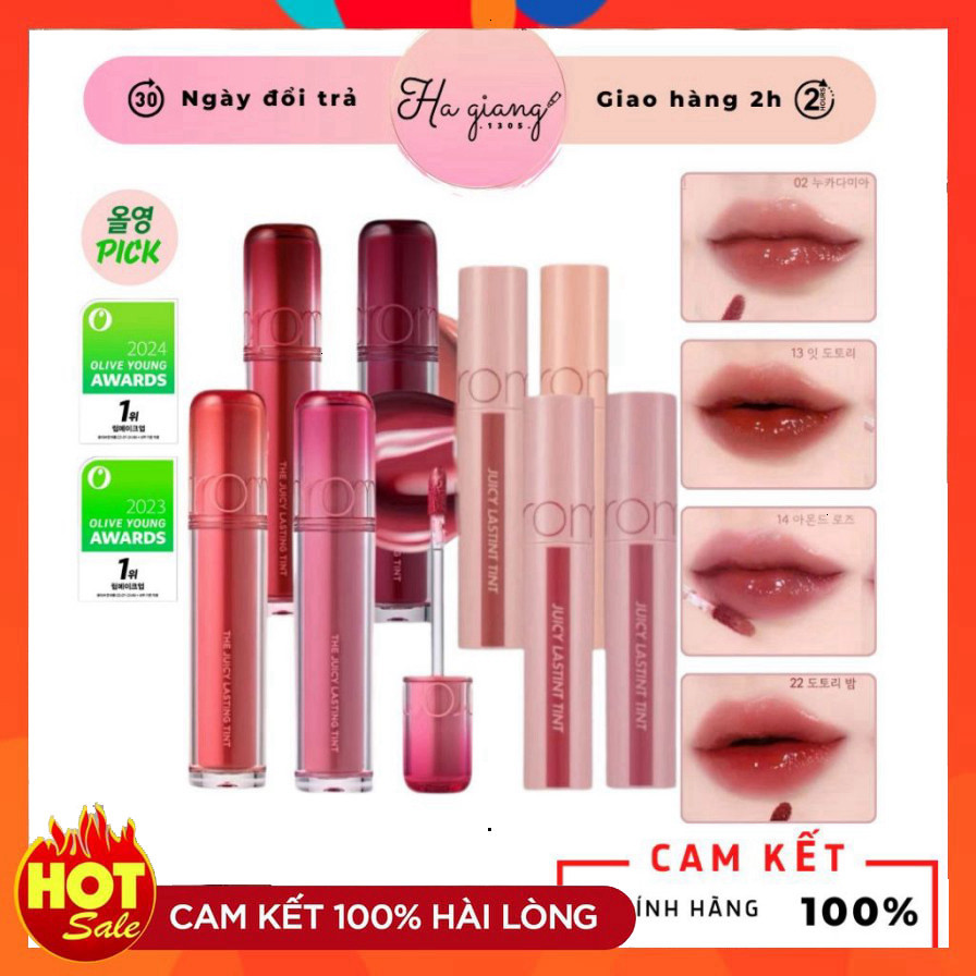 Son Tint Bóng Romand Juicy Lasting Tint màu 23, 30 Màu Đỏ Nâu Nude 24 Đỏ Hồng Nude