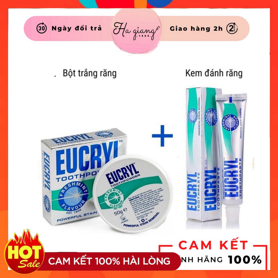 [KEM + BỘT TRẮNG RĂNG] Kem Đánh Răng Làm Trắng Răng Eucryl Toothpaste 62g - Bột Trắng Răng Eucryl