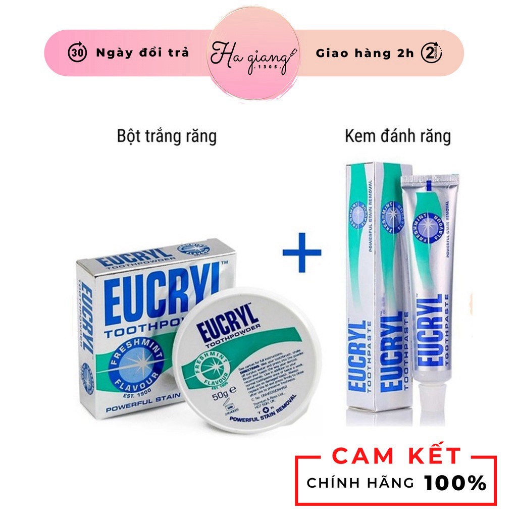[KEM + BỘT TRẮNG RĂNG] Kem Đánh Răng Làm Trắng Răng Eucryl Toothpaste 62g - Bột Trắng Răng Eucryl