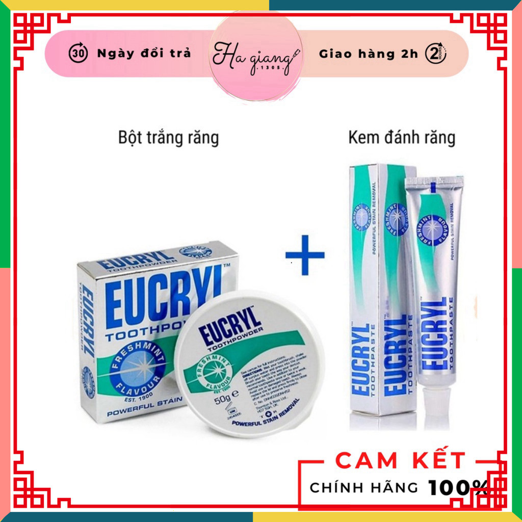 [KEM + BỘT TRẮNG RĂNG] Kem Đánh Răng Làm Trắng Răng Eucryl Toothpaste 62g - Bột Trắng Răng Eucryl