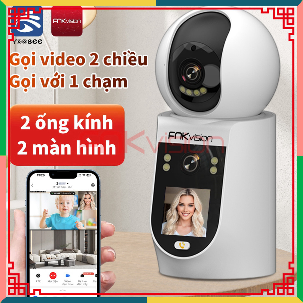 Camera video call Yoosee Fnkvision 2 mắt 8MP, giám sát 360 độ xem đêm có màu, bảo hành 12 thán