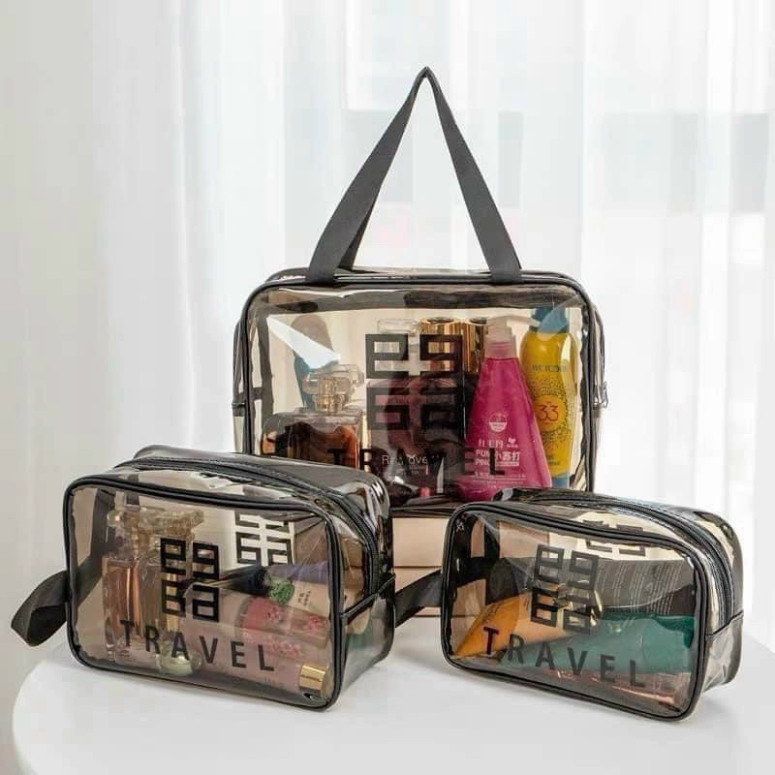Túi Đựng Mỹ Phẩm Dạng Suốt, Set 3 Túi Du Lịch Đa Năng Chống Thấm  TAGD