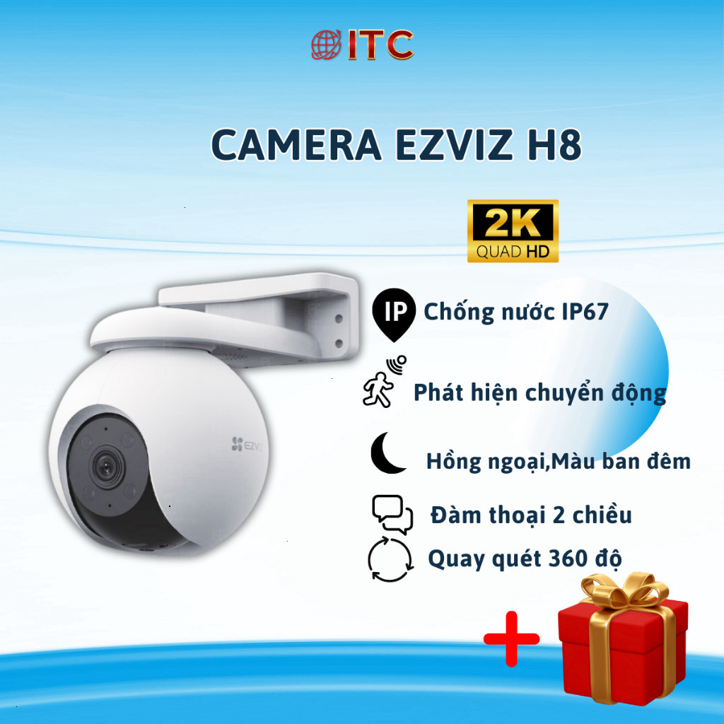 Camera wifi ngoài trời siêu nét Ezviz H8 Pro 3K 5M AI Cao cấp xoay 360 độ , báo động , vẫy tay gọi v