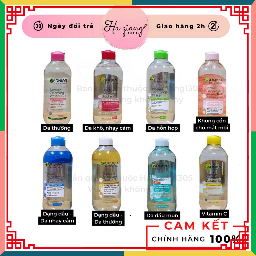 Nước Tẩy Trang Garnier Micellar Cleansing Water 400ml, Dầu tẩy trang Gariner Pháp 400ml làm sạch sâu