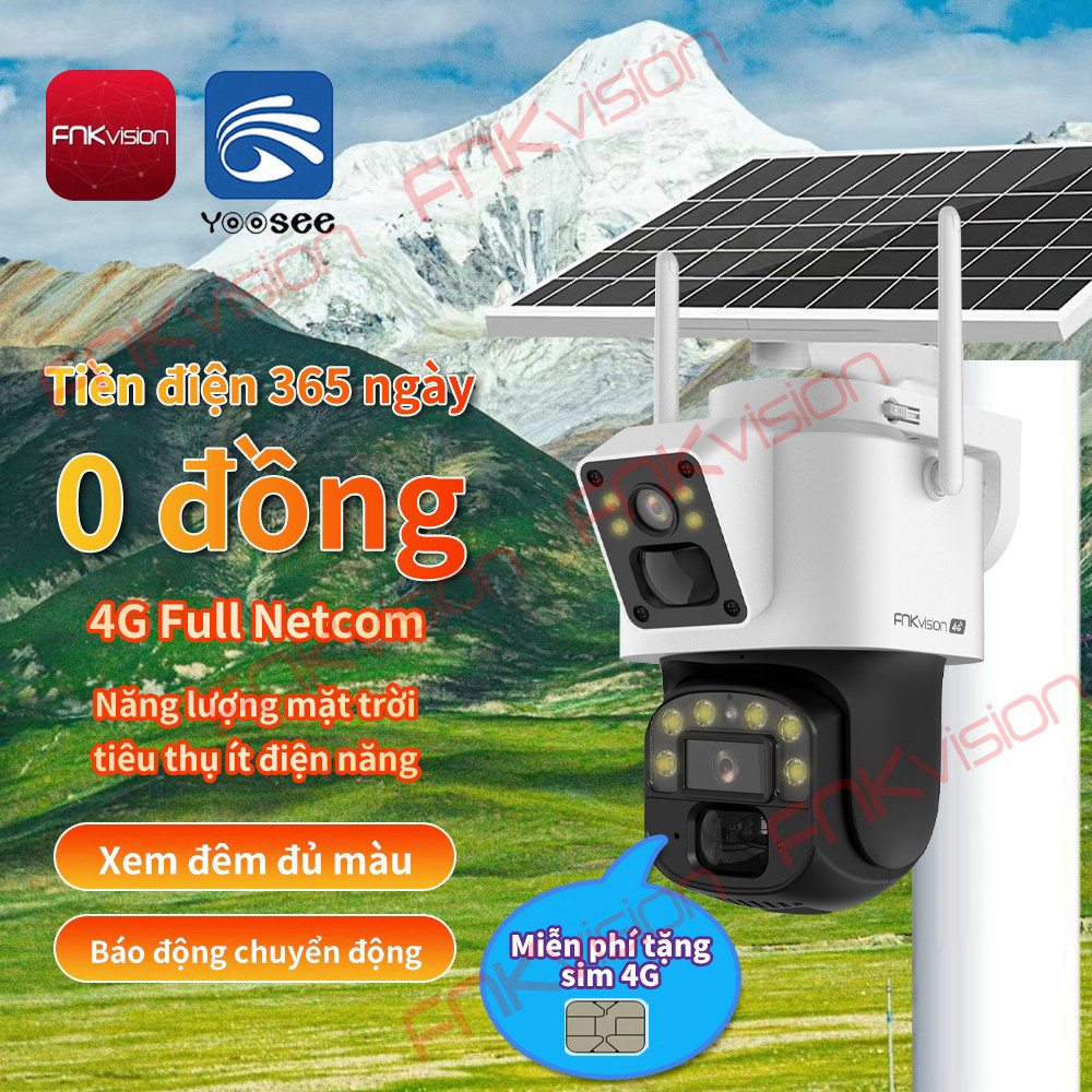 [FNKvision] Camera năng lượng mặt trời 4G Yoosee,xoay chuyển quan sát 360 độ, bảo hành 12 tháng