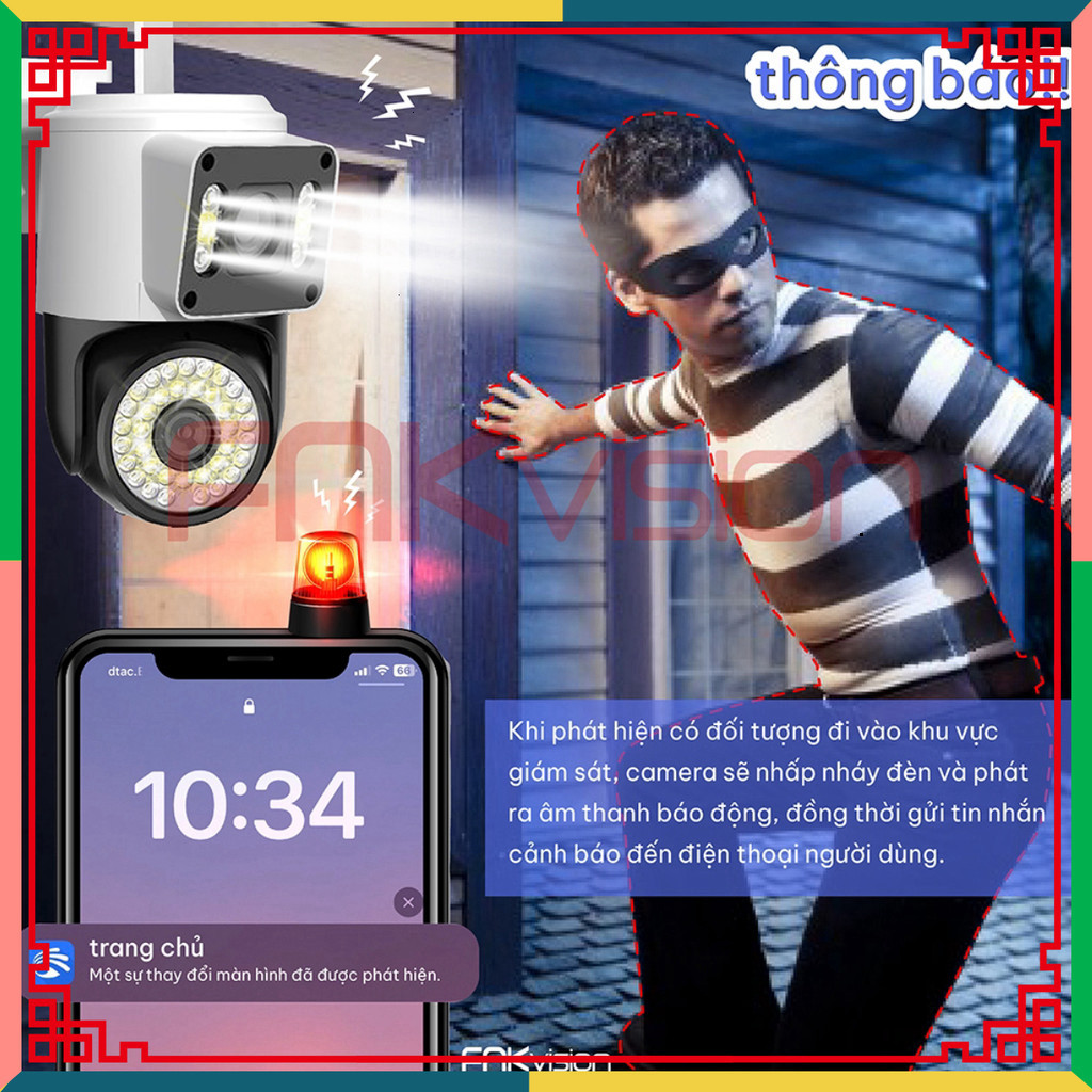 CAMERA WIFI FNKvision NGOÀI TRỜI 2 MẮT KÉP Q42D, ĐỘ PHÂN GIẢI YOOSEE 12MP, BẢO HÀNH 1 NẮM