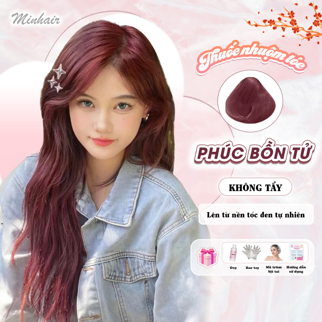 Kem Nhuộm Tóc Đỏ Phúc Bồn Tử MIN.HAIR – Tặng Oxy Trợ Dưỡng Và Bao Tay Lên Màu Đẹp