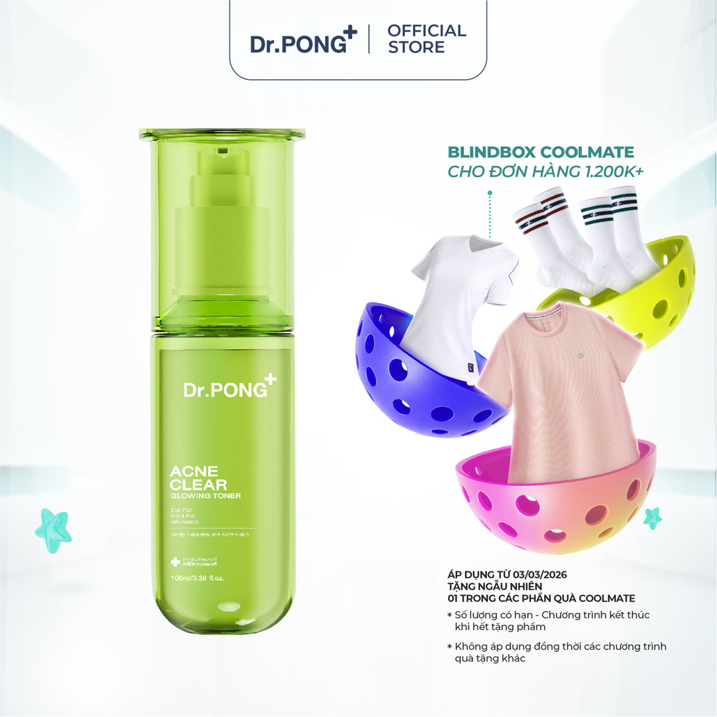Toner hỗ trợ giảm mụn, kiềm dầu Dr.PONG Acne Clear Glowing 100ml