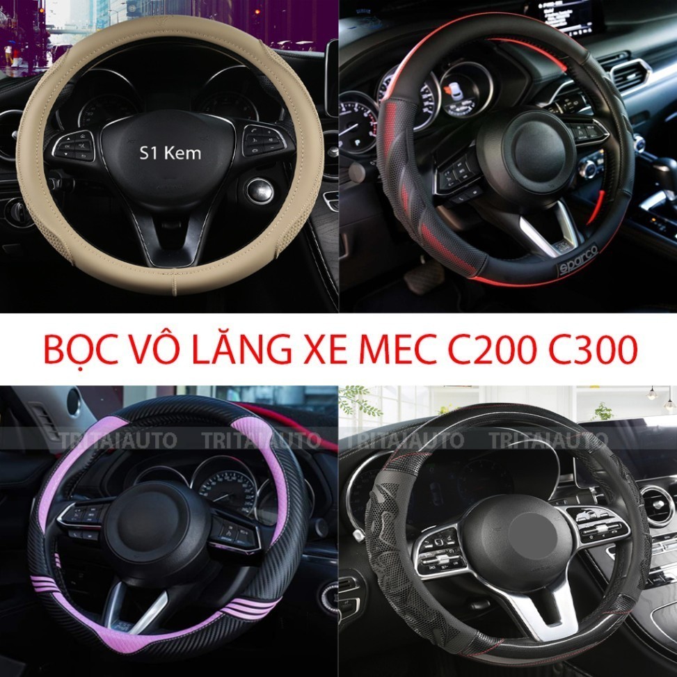 BỌC VÔ LĂNG XE MEC C200 C250 C300  SIZE 38CM – DA CAO CẤP, CHỐNG TRƠN