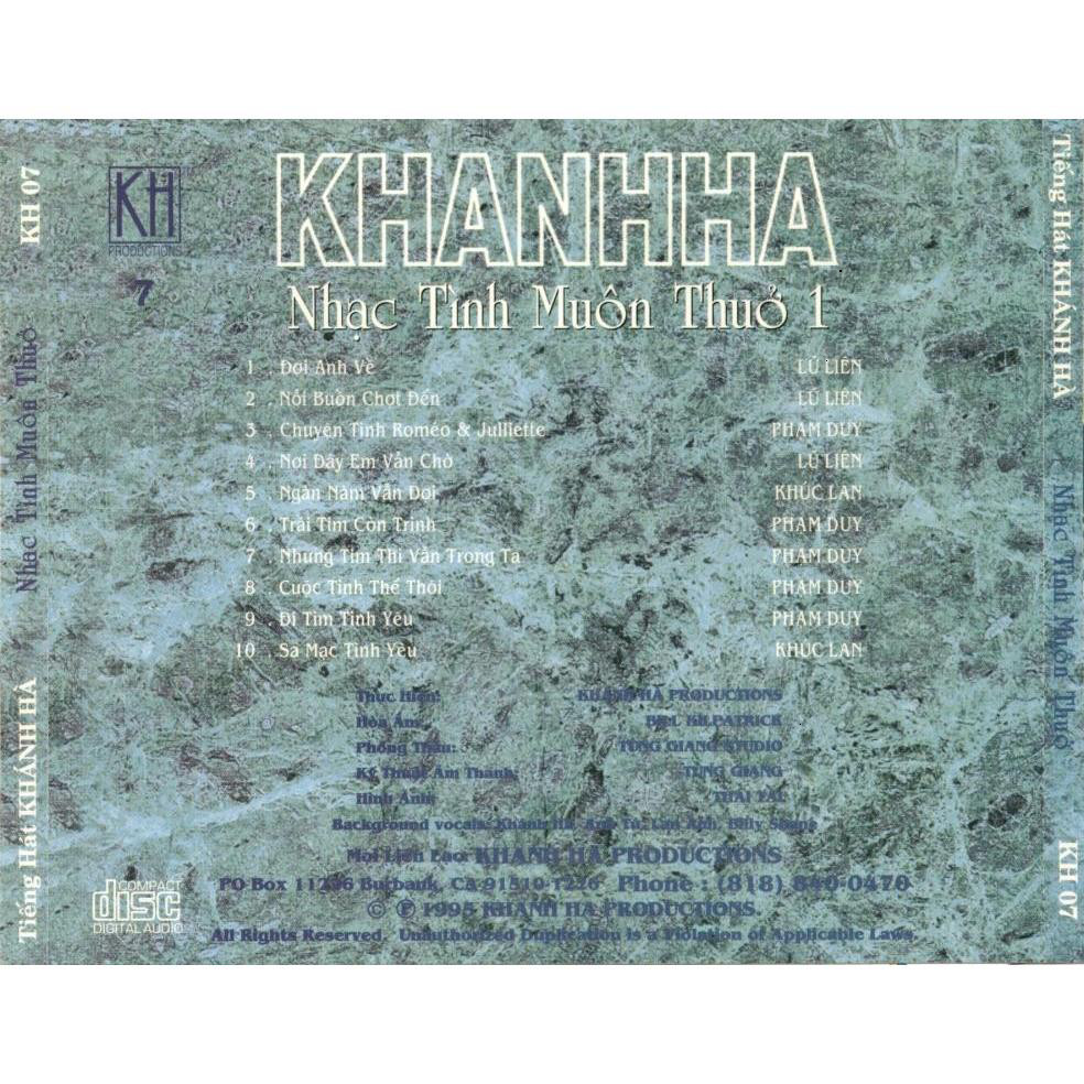 ĐĨA CD 3408. KHCD07- Khanh Ha _ Nhac Tinh Muon Thuo 1 chất lượng cao
