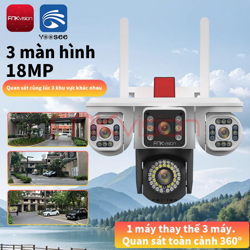 [FNKvision] Camera 4 mắt 3 màn hình Yoosee 18MP xem đêm có màu Camera ngoài trời chống mưa chống nướ