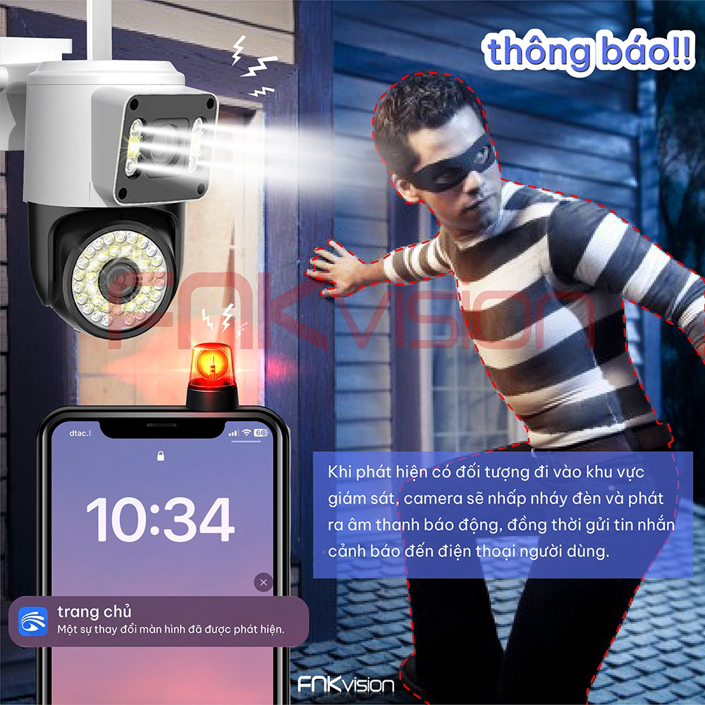 CAMERA WIFI FNKvision NGOÀI TRỜI 2 MẮT KÉP Q42D, ĐỘ PHÂN GIẢI YOOSEE 12MP, BẢO HÀNH 1 NẮM