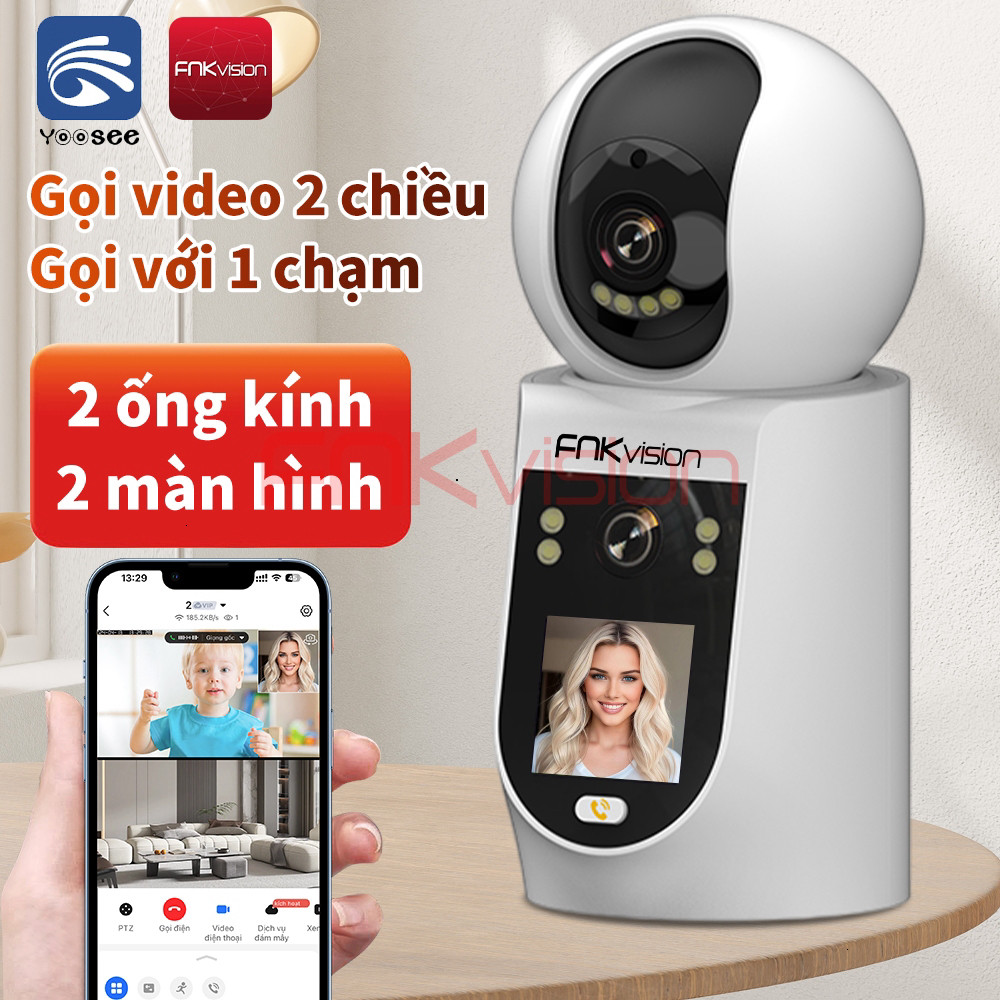 Camera video call Yoosee Fnkvision 2 mắt 8MP, giám sát 360 độ xem đêm có màu, bảo hành 12 thán