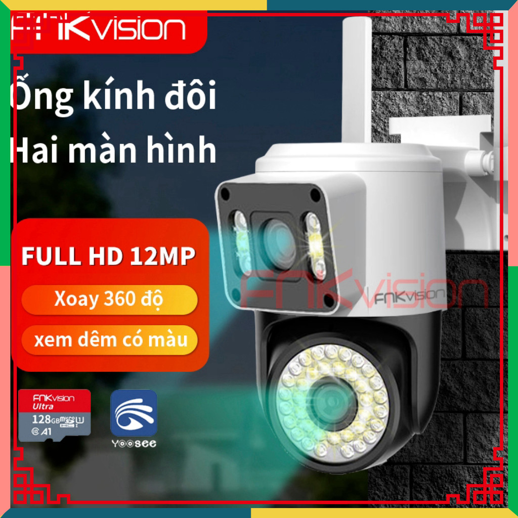 Camera Fnkvision 2 mắt / 3 mắt Yoosee 12MP - xem 360 độ không góc chết, ban đêm có màu, hai giao diệ