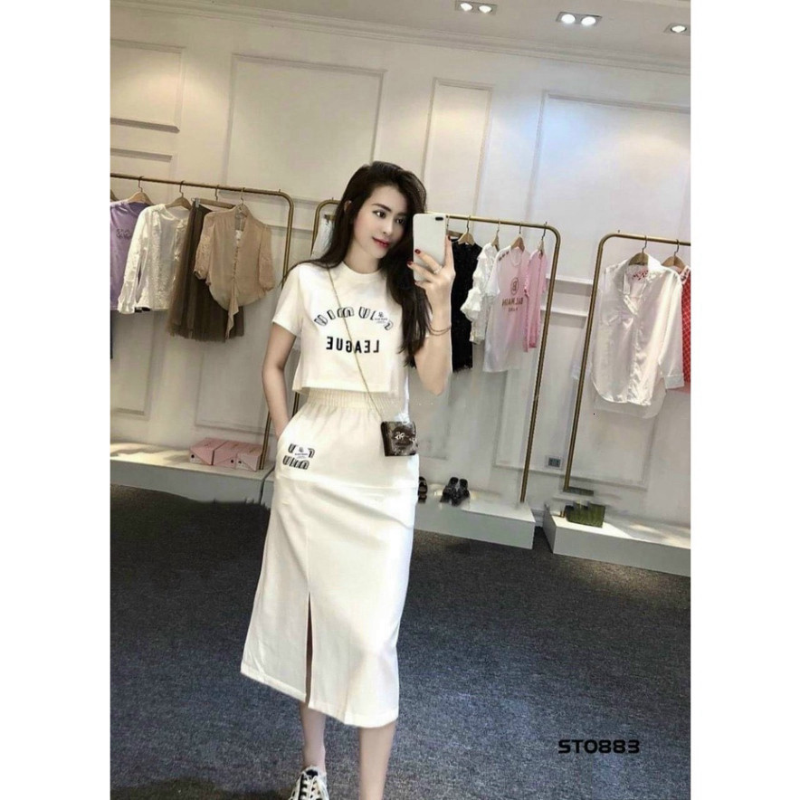 [New] Set Váy Nữ Miumiu Chất Thun Gân Co Giãn – Váy Dài Viền Sang Xinh Shop Uyên Fashion