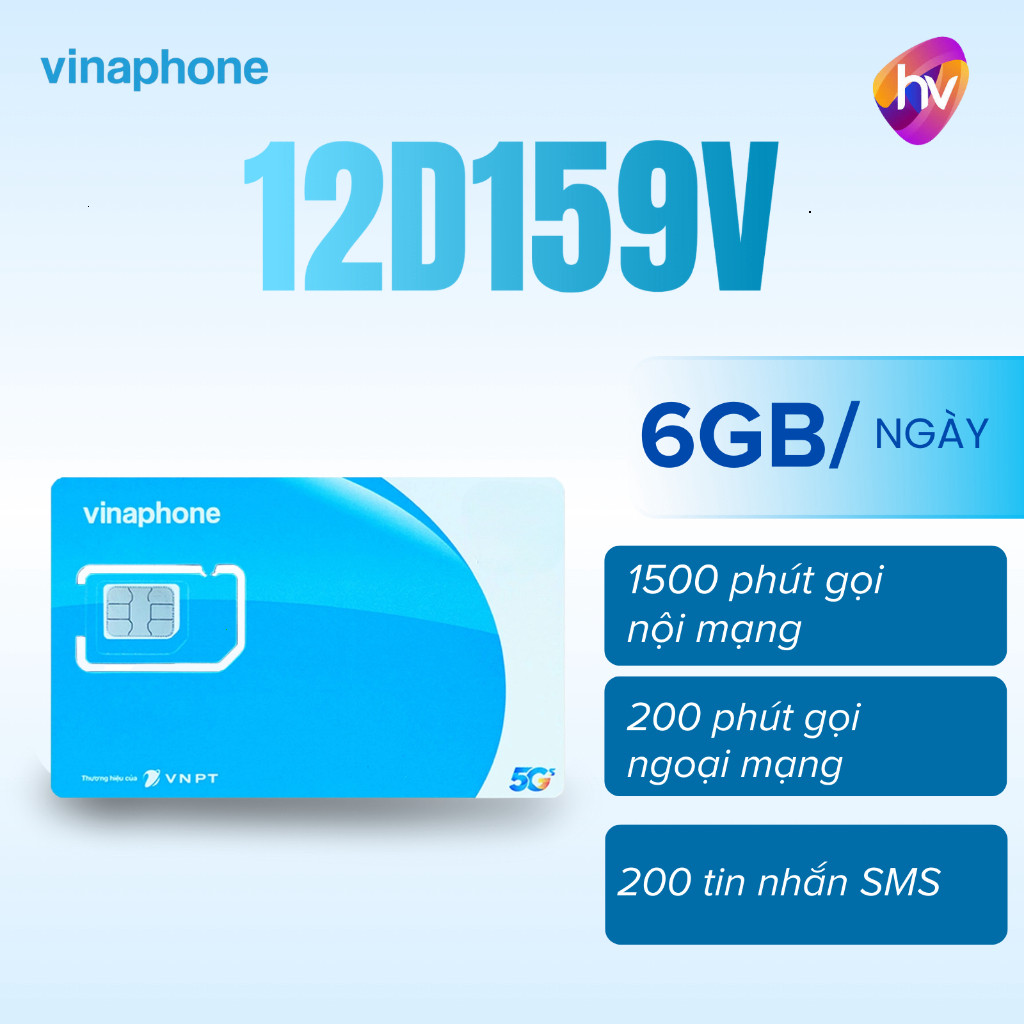 Sim Vinaphone 12D159V - 6GB/ ngày, 1500 phút nội mạng, 200 phút ngoại mạng, 200 sms - Sim Hà Vân