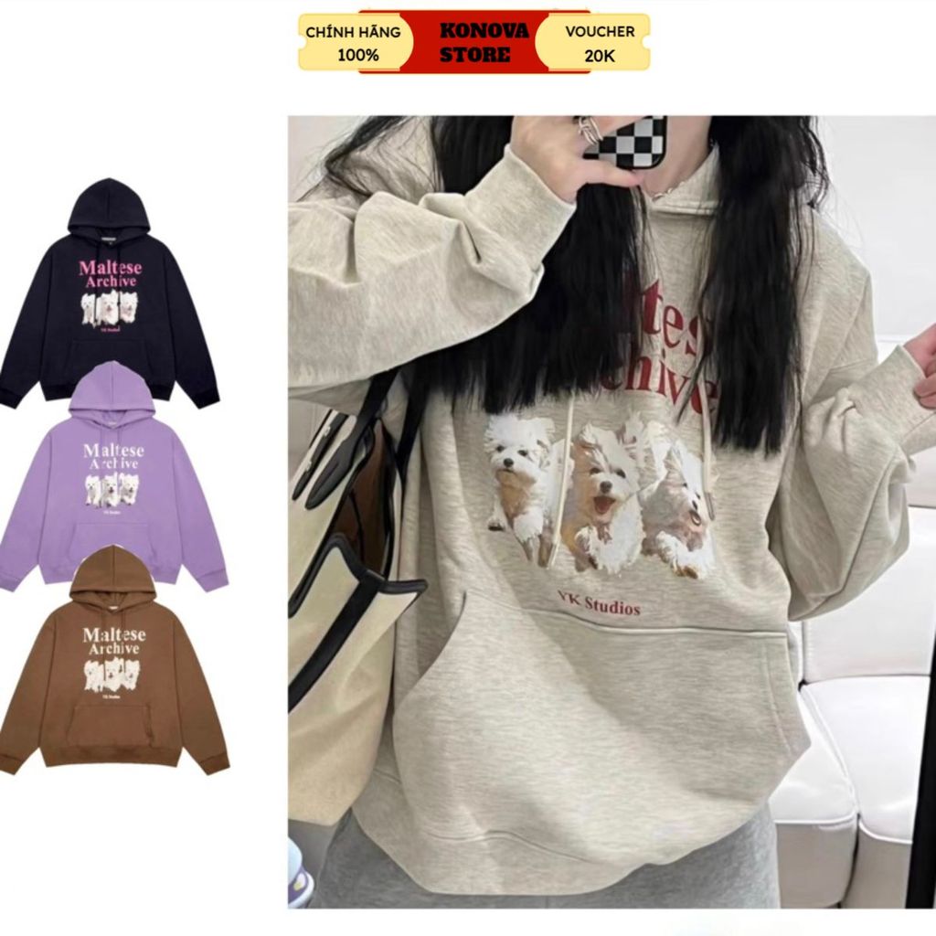 Áo nỉ Hoodie unisex, nỉ bông cotton Maltese Archive konova store