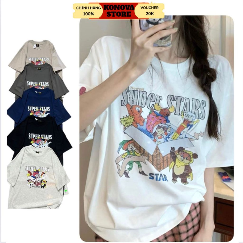 Áo thun cotton qc, form oversz cổ tròn SUPER STARS konova store