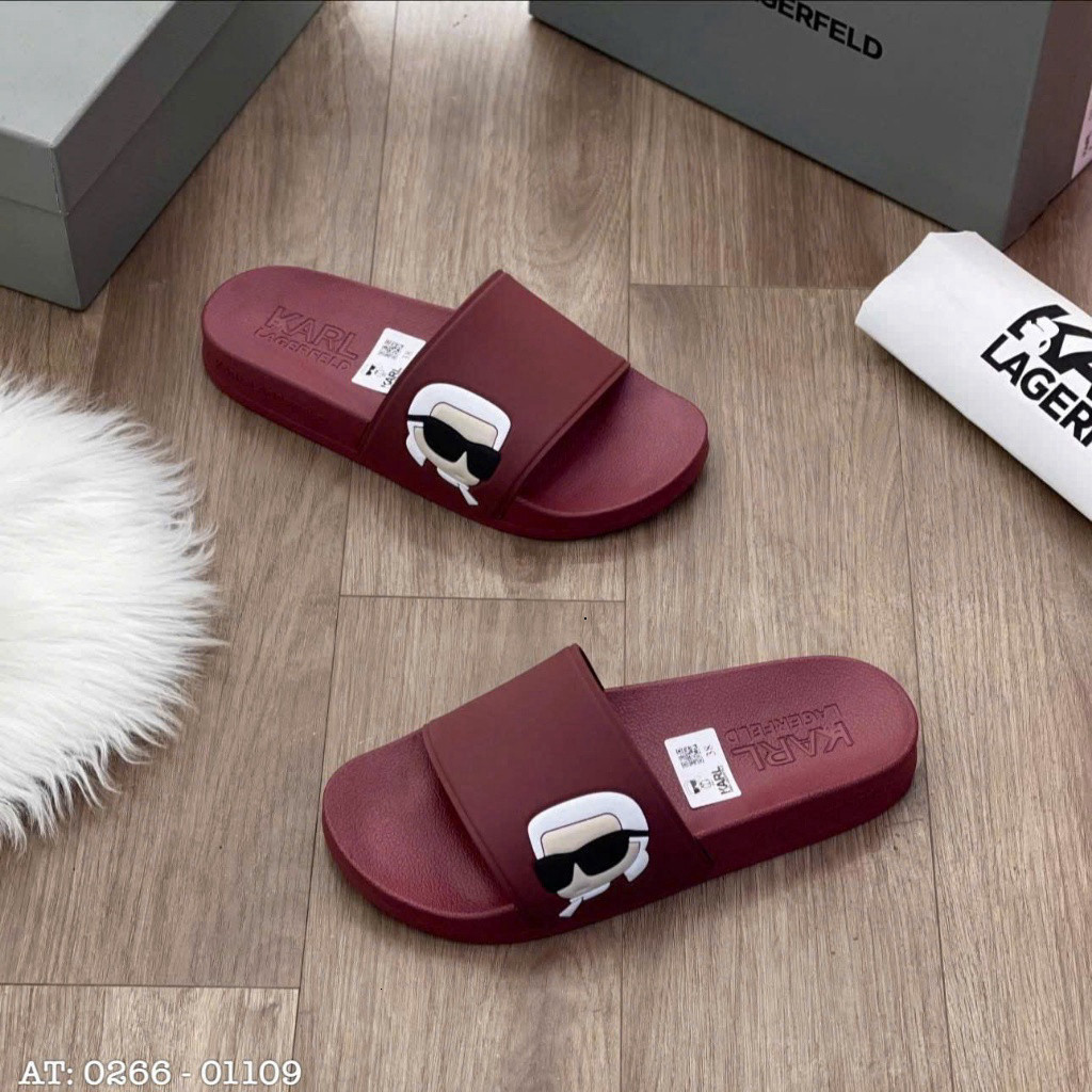 💝HOT💝 Dép Ngang Nam Karl Ông Già 2026 Mới Nhất Logo ông già cạnh dép-dép karl đỏ mận