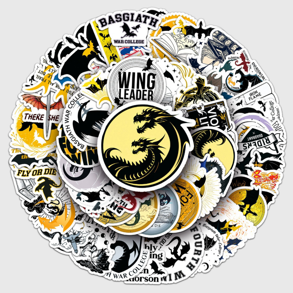 Set 50 / 10 Sticker Chống Thấm Nước Hình Logo Fourth Wing Trang Trí Điện Thoại Laptop Ván Trượt