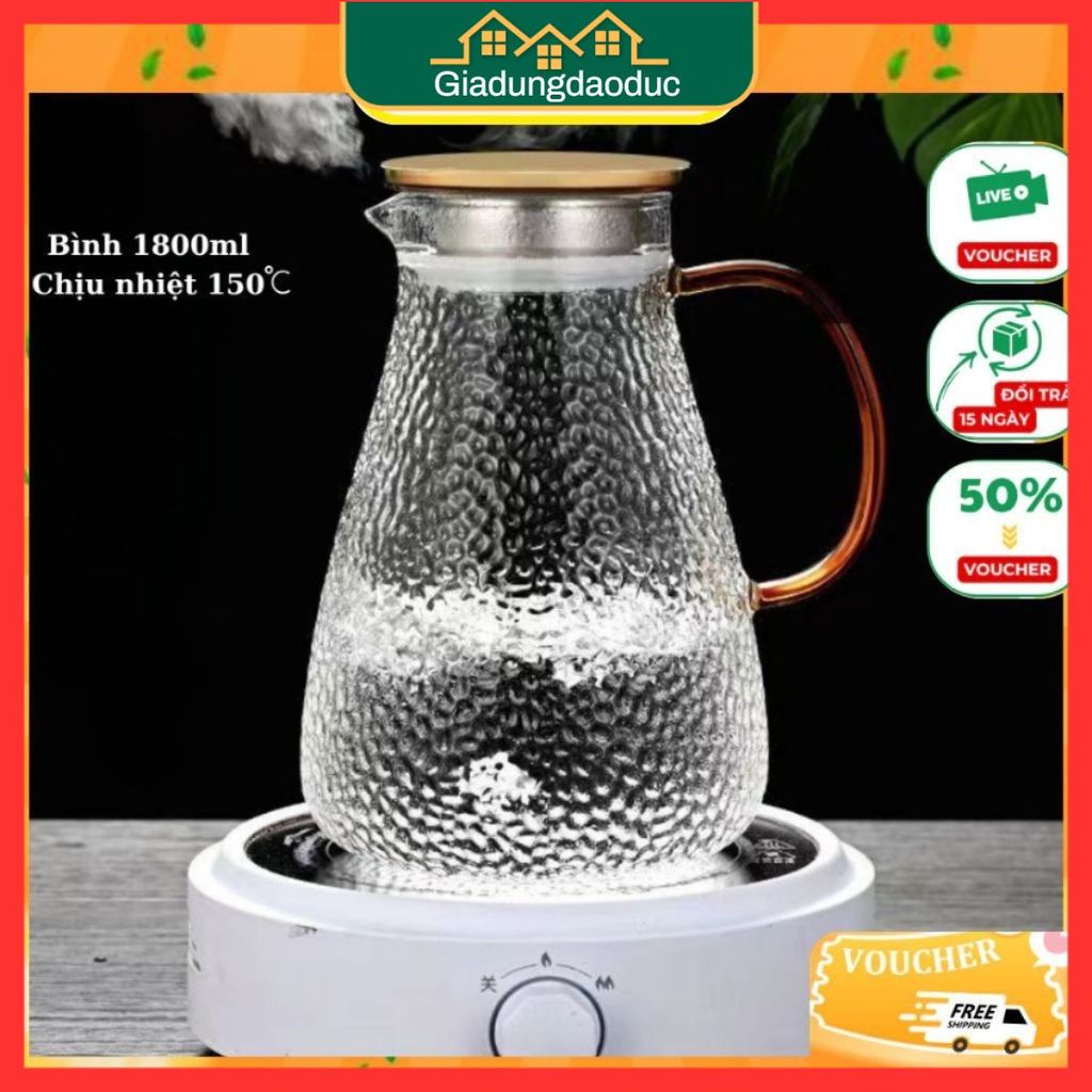 Bình đựng nước thuỷ tinh chịu nhiệt , Bình thuỷ tinh decor , Ca Uống Nước cao cấp Dày Dặn Dung Tích 