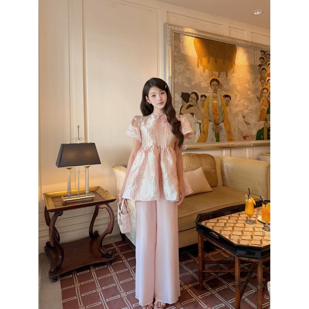 Set Bộ Áo Tết Nữ Cách Tân Thanh Vy Gấm Dệt Hoa-Diện Tết Xinh GUVIE
