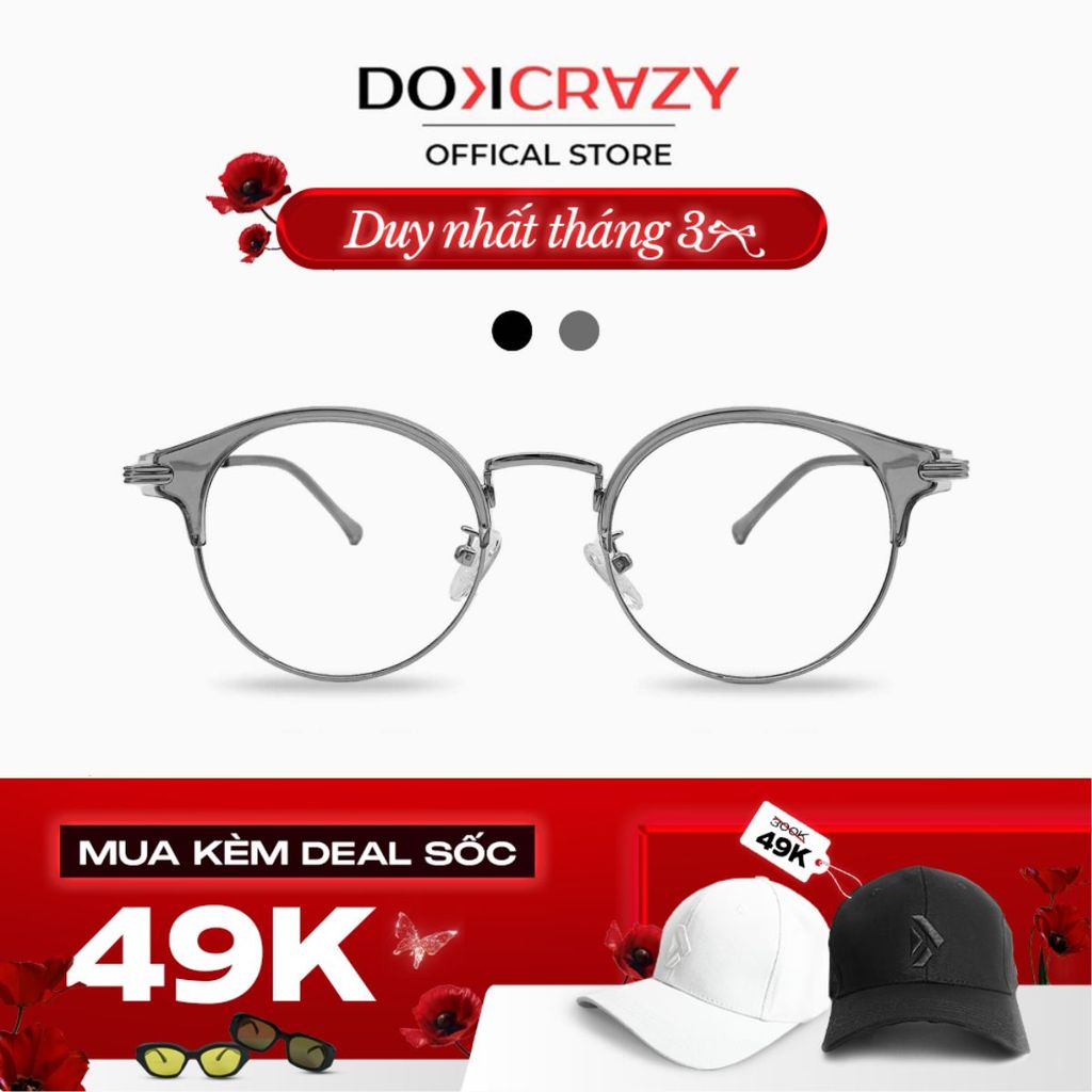 Gọng kính DOKCRAZY FIONA nam nữ thời trang, Hợp Kim màu sắc Hot Trend, chống ánh sáng xanh tia UV