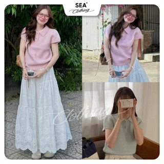 [ New SEA HÀNG QC L1] Áo len cổ polo lông thỏ chất đạn dày tay cộc PASTEL A027