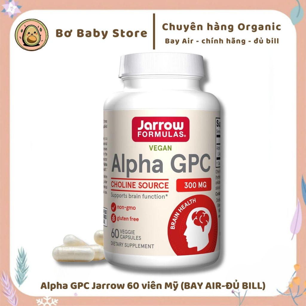 Viên uống bổ não tăng cường trí nhớ Jarrow Formulas Alpha GPC 300mg, 60 viên nang chay MỸ (BAY AIR)
