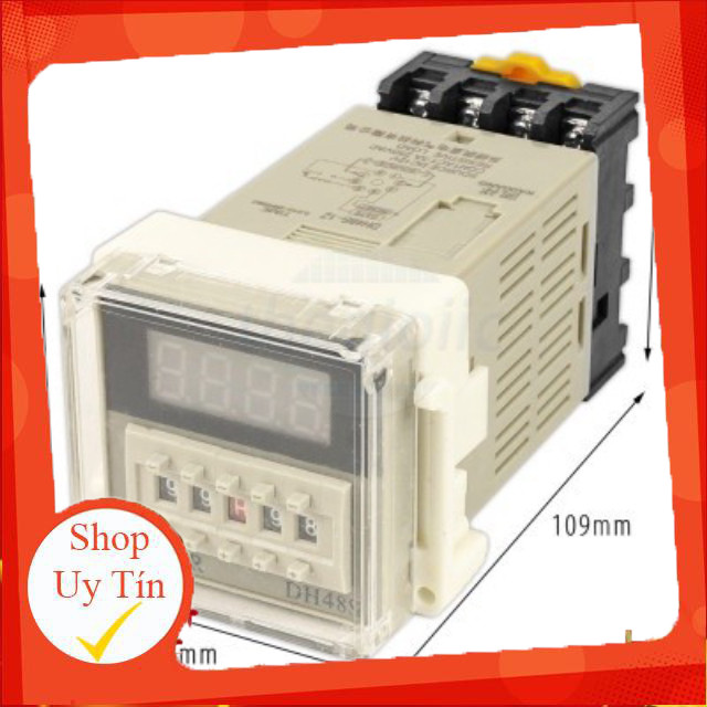 DH48S-1Z Rơ Le Thời Gian, Timer 0.01S-99H99M 12V 1NO 1NC Kèm Đế Giang Tech Hub
