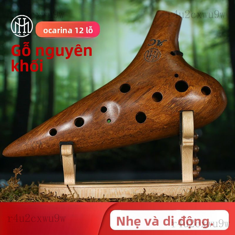 Ocarina gỗ nguyên khối nung bằng củi12Loa trung âm chống rơi C Ocarina bằng gỗ tre và gỗ phong nhẹ, 