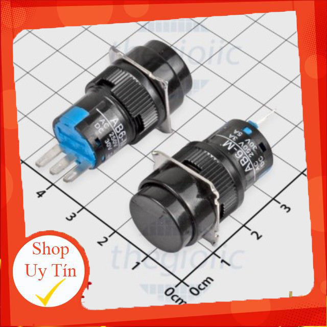 [2 Cái]- LA16-11 Nút Nhấn Nhả 16mm 3 Chân Màu Đen Giang Tech Hub