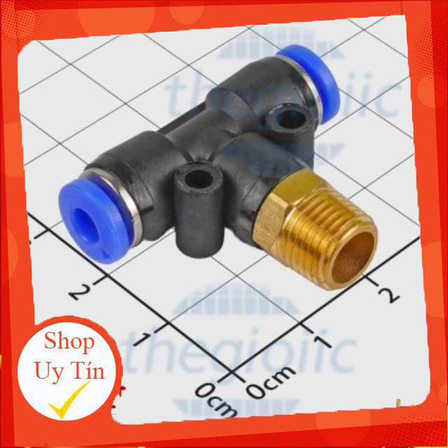 [3 Cái]- PB4-01 Đầu Nối Khí Nén Có Ren Chữ T Ống 4mm Ren Ngoài 9.7mm, 1/8inch Giang Tech Hub