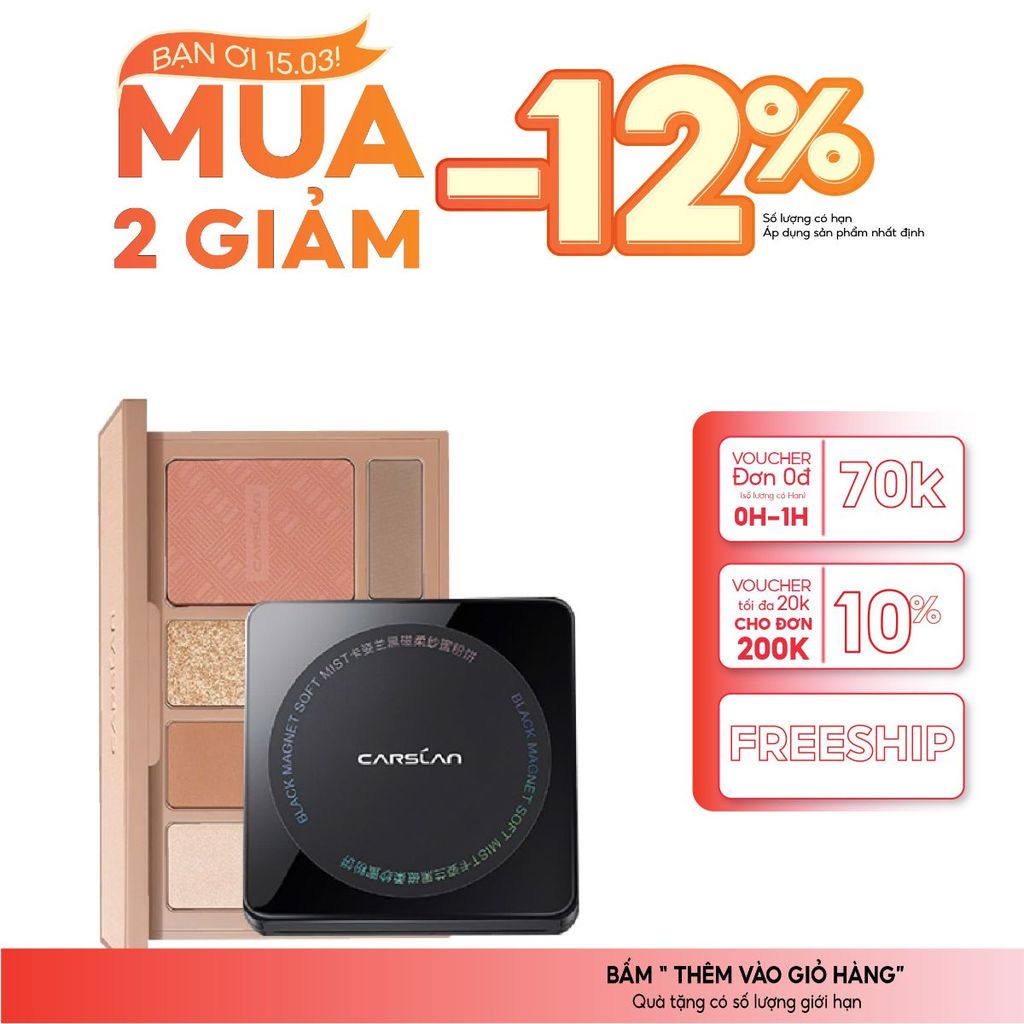 Combo bảng phấn mắt Carslan 10 ô đa sắc + phấn nén Carslan nền mịn, kiềm dầu hiệu quả 2025