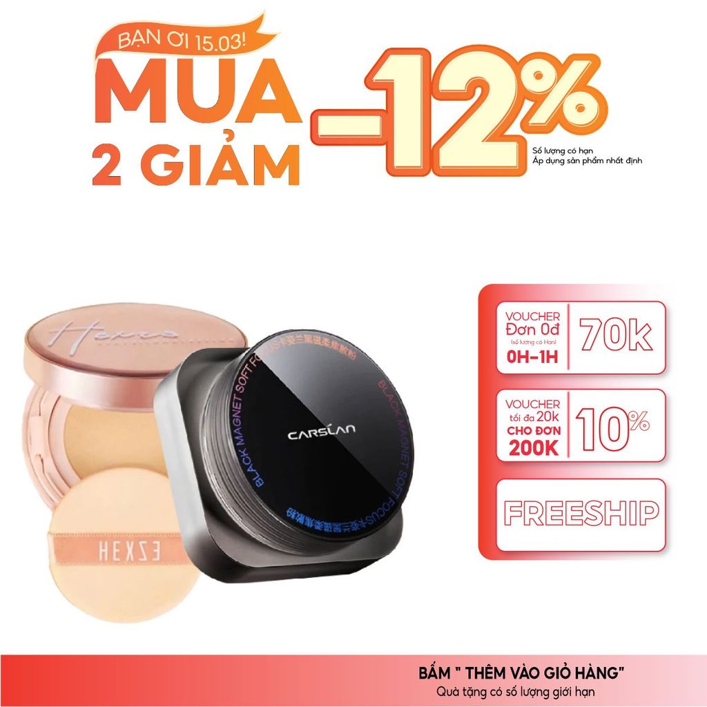 Combo Cushion Hexze + Phấn Phủ Carslan – Lớp Nền Mịn Lì, Tự Nhiên, Kiềm Dầu Đỉnh Cao
