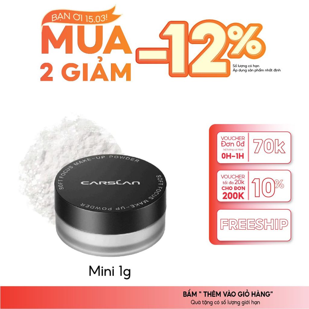Phấn phủ kiềm dầu Carslan chống nước chống mồ hôi ngăn bóng dầu trong suốt 1g 2025