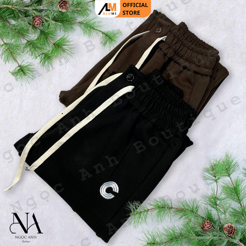 Quần Jogger Nữ Chất liệu Mì Nỉ Dày Ấm Cạp Chun Phối Dây Rút, Bo Chun Gấu-ML88  - ALUMI