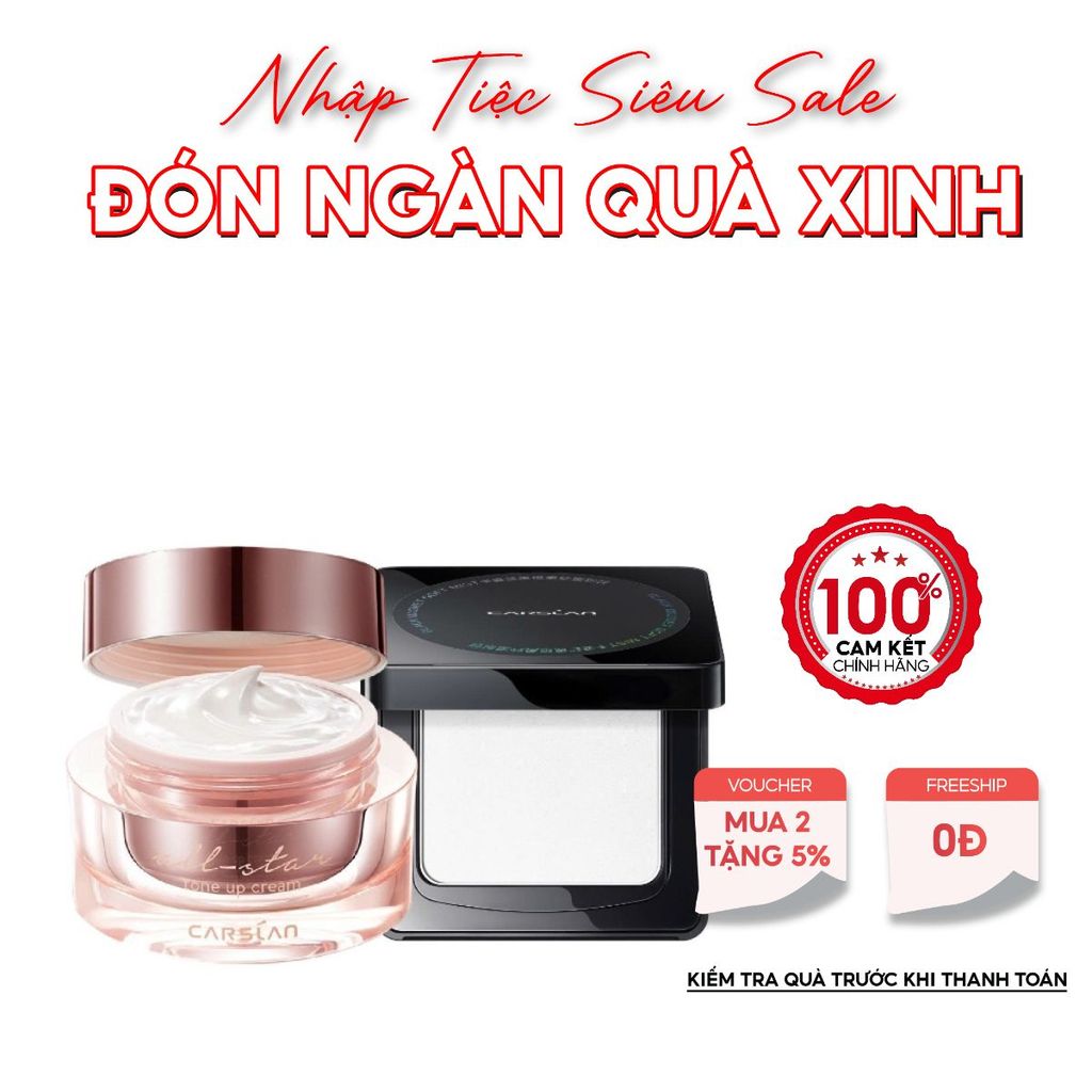 Combo kem lười Carslan nền mịn nhanh chóng + phấn nén Carslan kiềm dầu, giữ nền lâu trôi