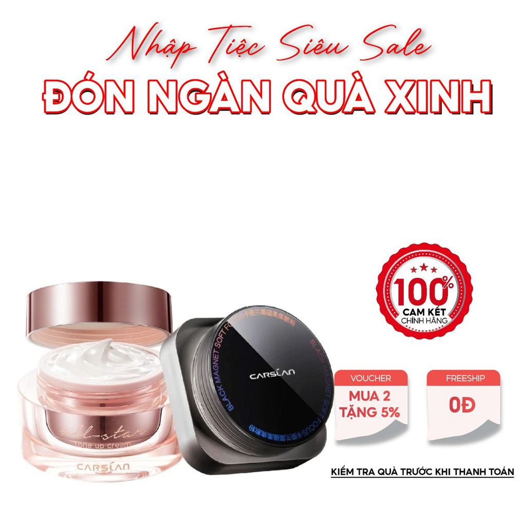 Combo kem lười Carslan nền nhanh – mịn + phấn phủ Carslan kiềm dầu, khóa nền bền màu 2025