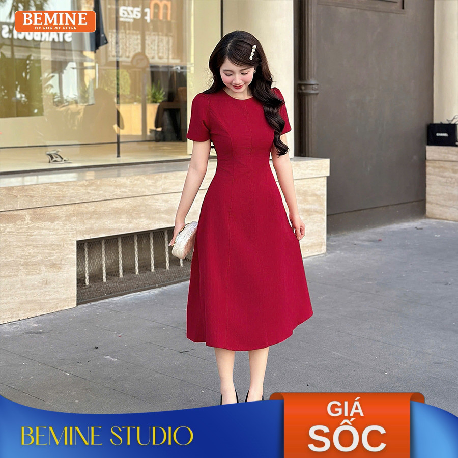 Đầm thiết kế BEMINE  cổ tròn dáng xòe dài MT9169