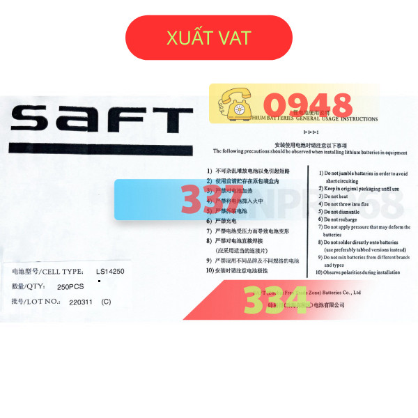 Pin SAFT LS14250 3.6V 1/2AA chính hãng LS 14250