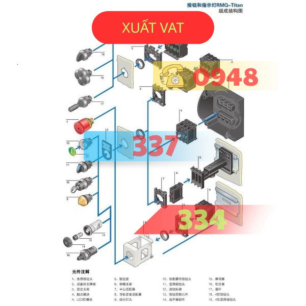 Eaton EATON Muller M22-DL-G R Y B W Đặt Lại Nút Đầu Có Đèn
