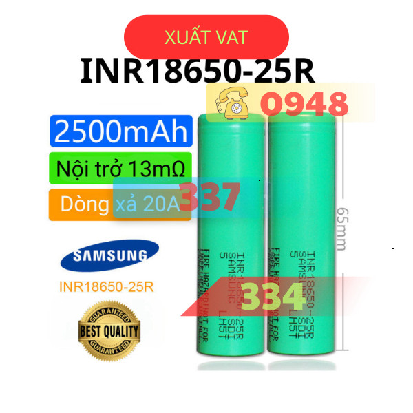 Pin sạc 18650 Samsung 2500mAh 20A INR18650-25R RM chính hãng