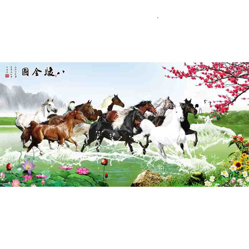 Tranh mã đáo thành công, tranh DECAL dán tường phủ kim sa cao cấp, tranh treo phòng khách KT120 x 80