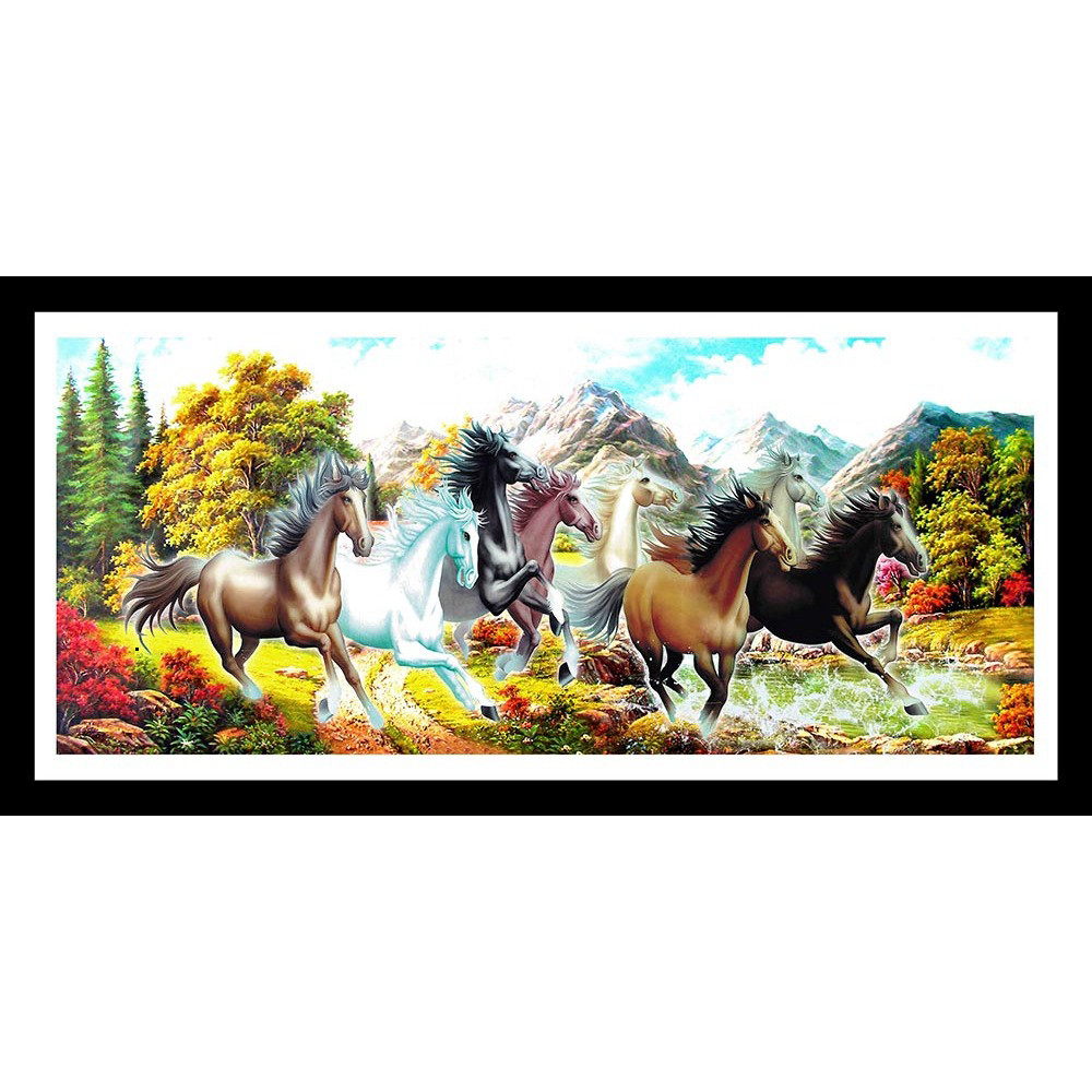 tranh DECAL dán tường phủ kim sa cao cấp, Tranh mã đáo thành công, tranh treo phòng khách KT120 x 80