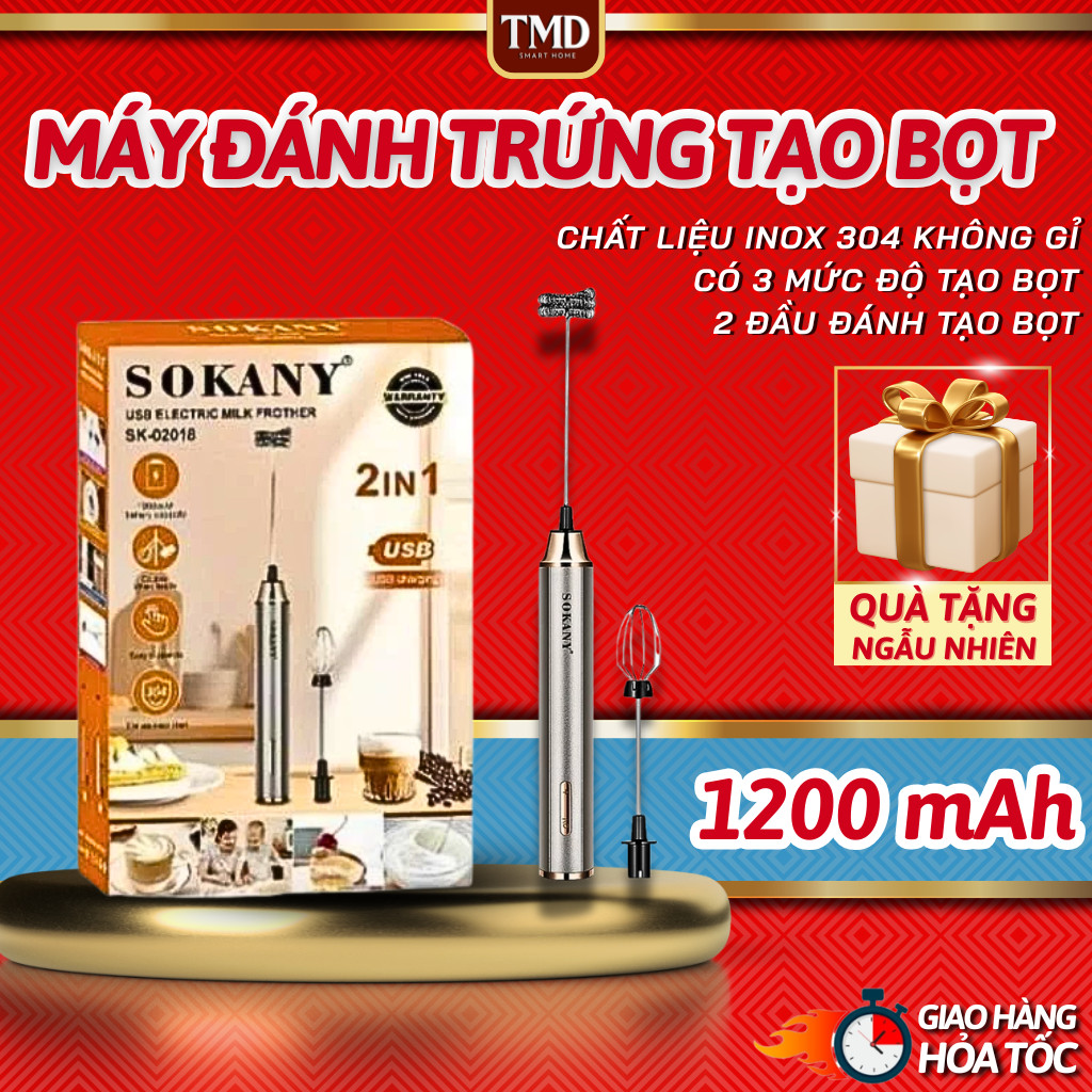 Máy Đánh Trứng Cầm Tay – Thép Không Gỉ 304, Sạc USB, Đánh Trứng & Tạo Bọt Nhanh