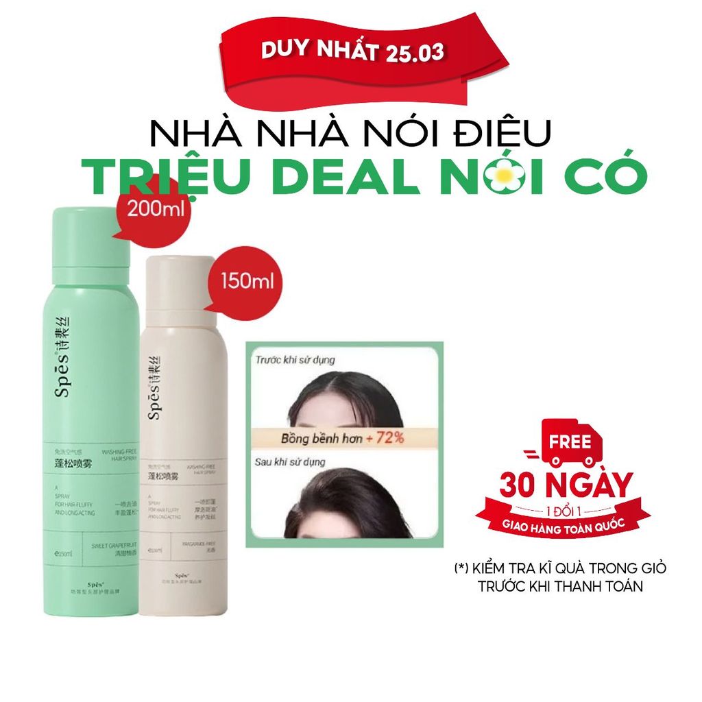 Chai dầu gội khô tạo phồng tóc nhanh SPES hút dầu không tạo bột trắng