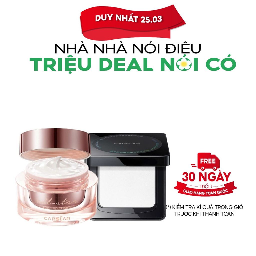 Combo kem lười Carslan nền mịn nhanh chóng + phấn nén Carslan kiềm dầu, giữ nền lâu trôi
